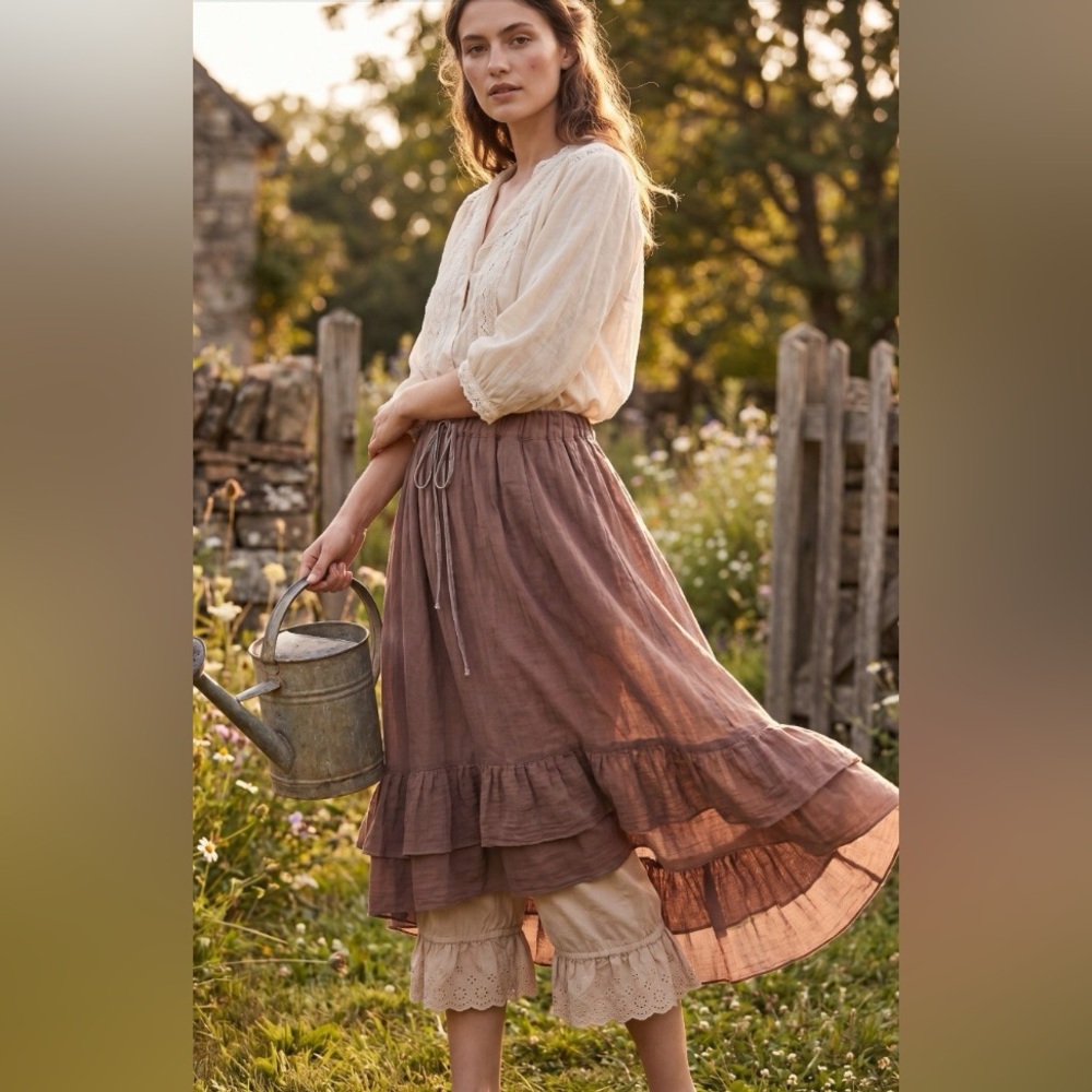 “Clochard de Luxe” Mauve-Brown Tiered Maxi Skirt with Ruffle Hem